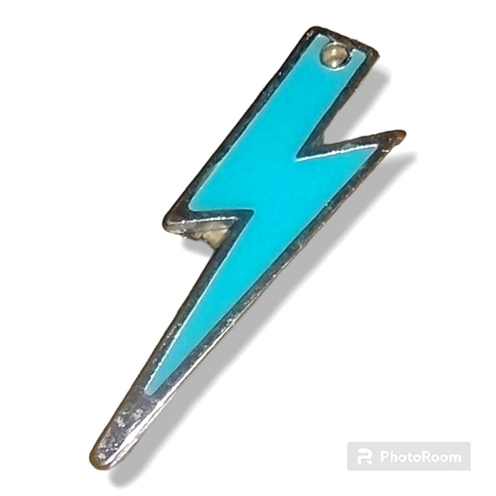 Turquoise & Silver Toned Lightning Bolt Necklace Charm Pendant